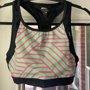 2XU Women's Striped Sports Bra - Pink and Mint